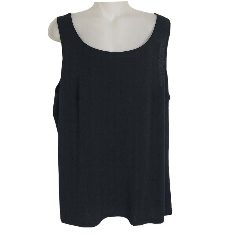 Talbots Womens Tank Top Size 1X Black Textured Scoop Neck Sleeveless Rayon Poly